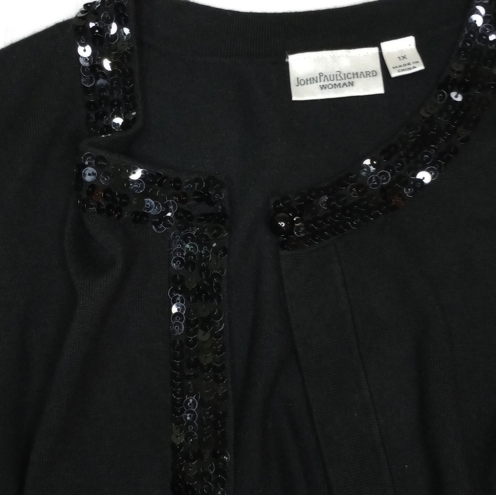 JOHN PAUL RICHARD Woman Black Sequin Accent Sweater Cardigan 1X